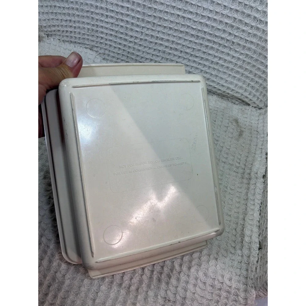 Vintage Unisex Microwave Cooking Etc. Square Casserole Dish Cream Brown